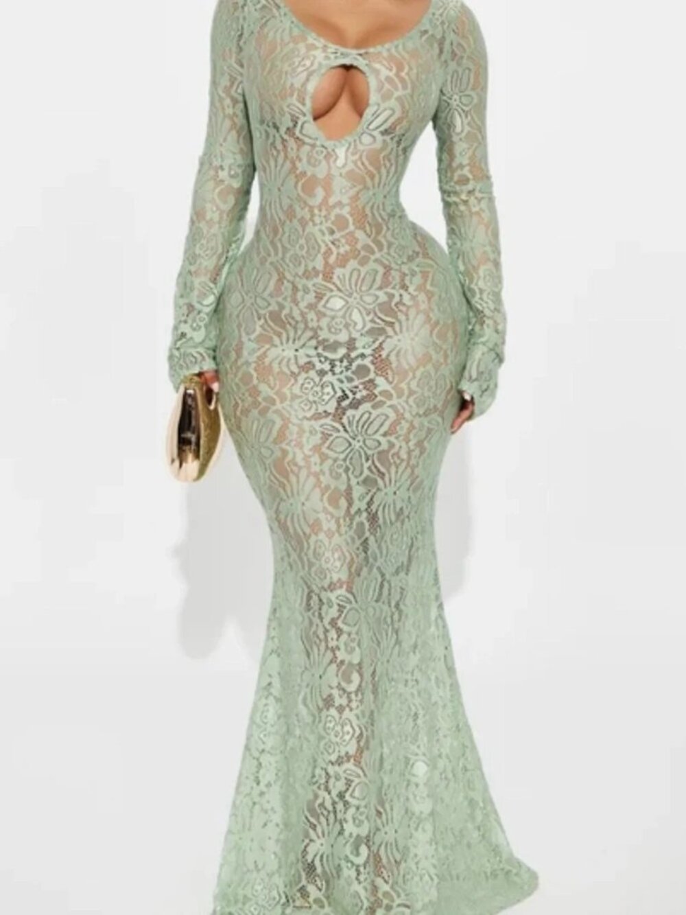 Fashion Nova Cherie Lace Maxi Dress - Sage
